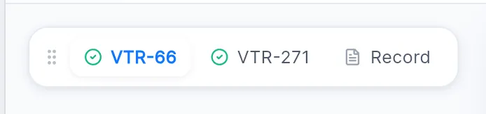 The form tabs on a permit: VTR-66 and VTR-271, each with a green check, and Record.