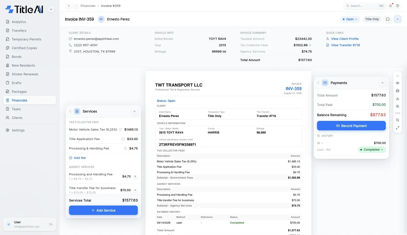 Invoice detail with payment tracking