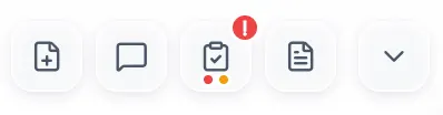 The icons in a trámite's header: add document, notes, the review checklist, the page icon for uploaded documents, and the chevron.