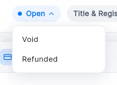The status menu open under the Open pill: Void and Refunded.