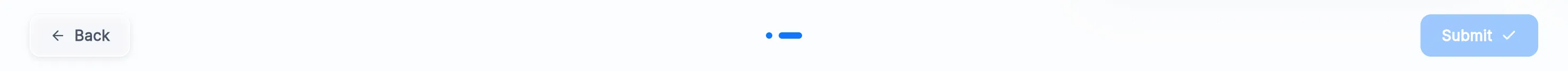 The bottom of Review & Finish on the VTR-271 tab: Back, the page dots, and the Submit button, still dimmed.