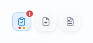 The icons at the top right of Review & Finish: the review checklist with its red badge, add supporting document, and show uploaded documents.