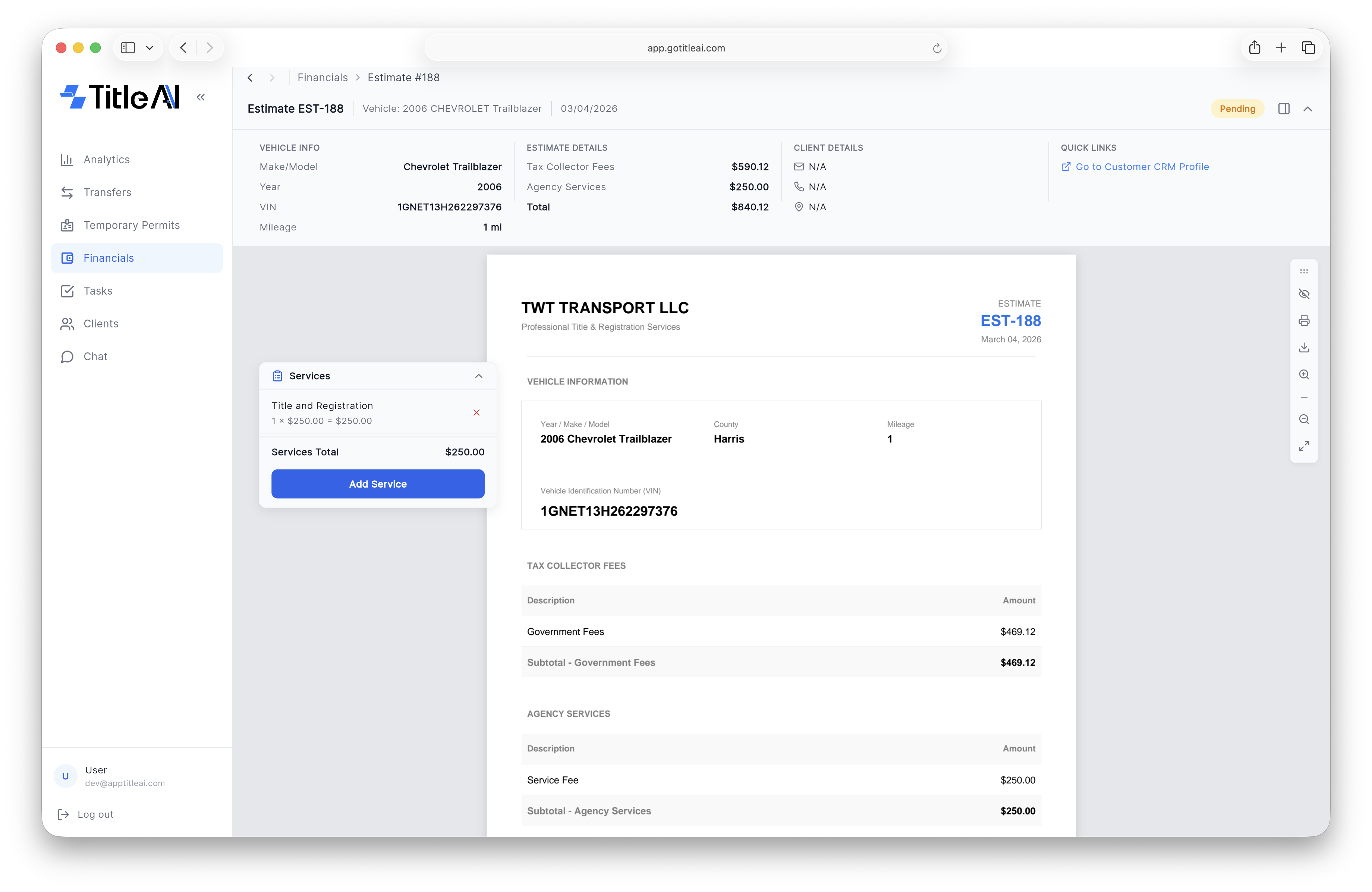 Automatic Fee Calculation