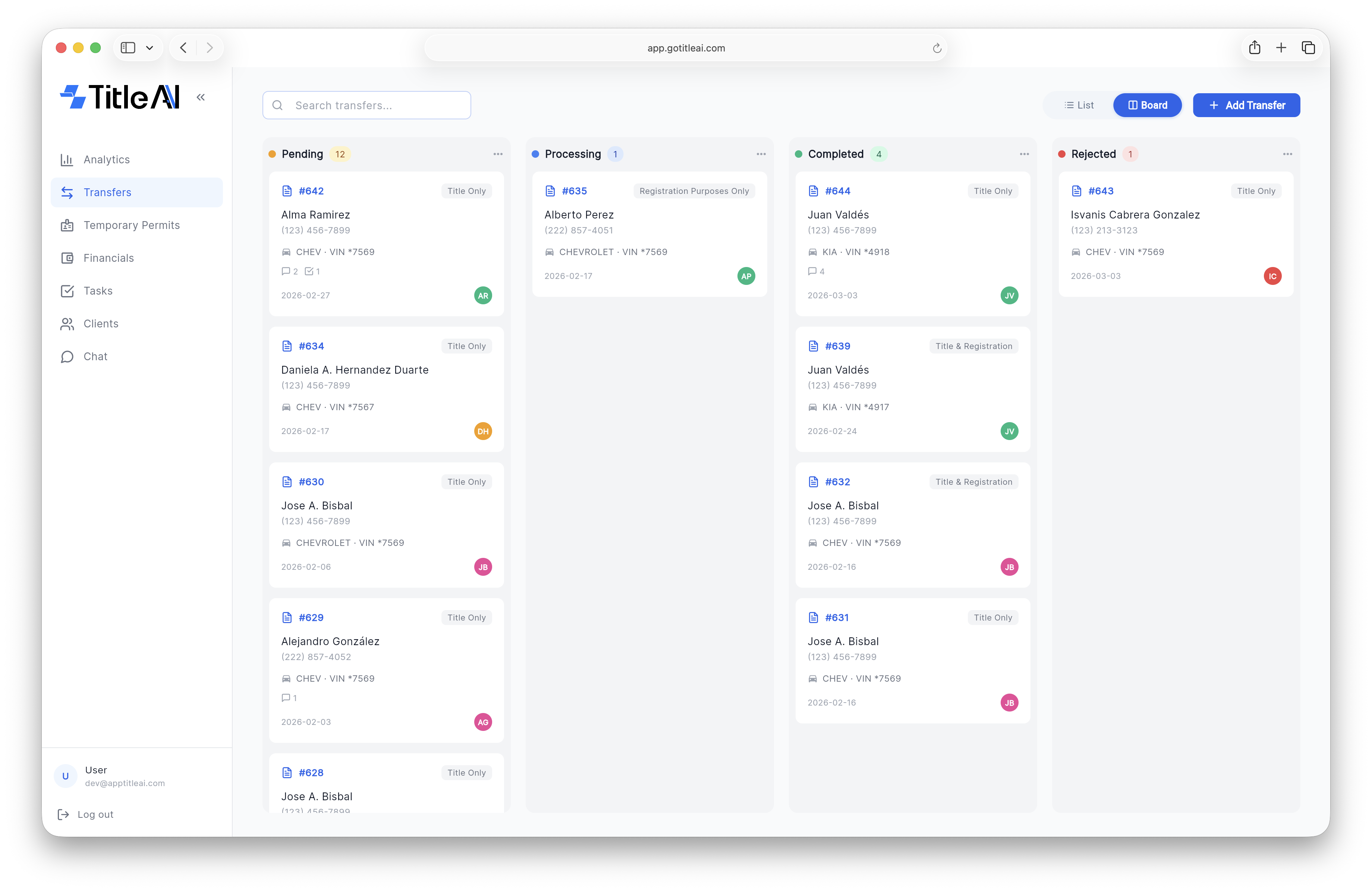 Full Transfer Tracking